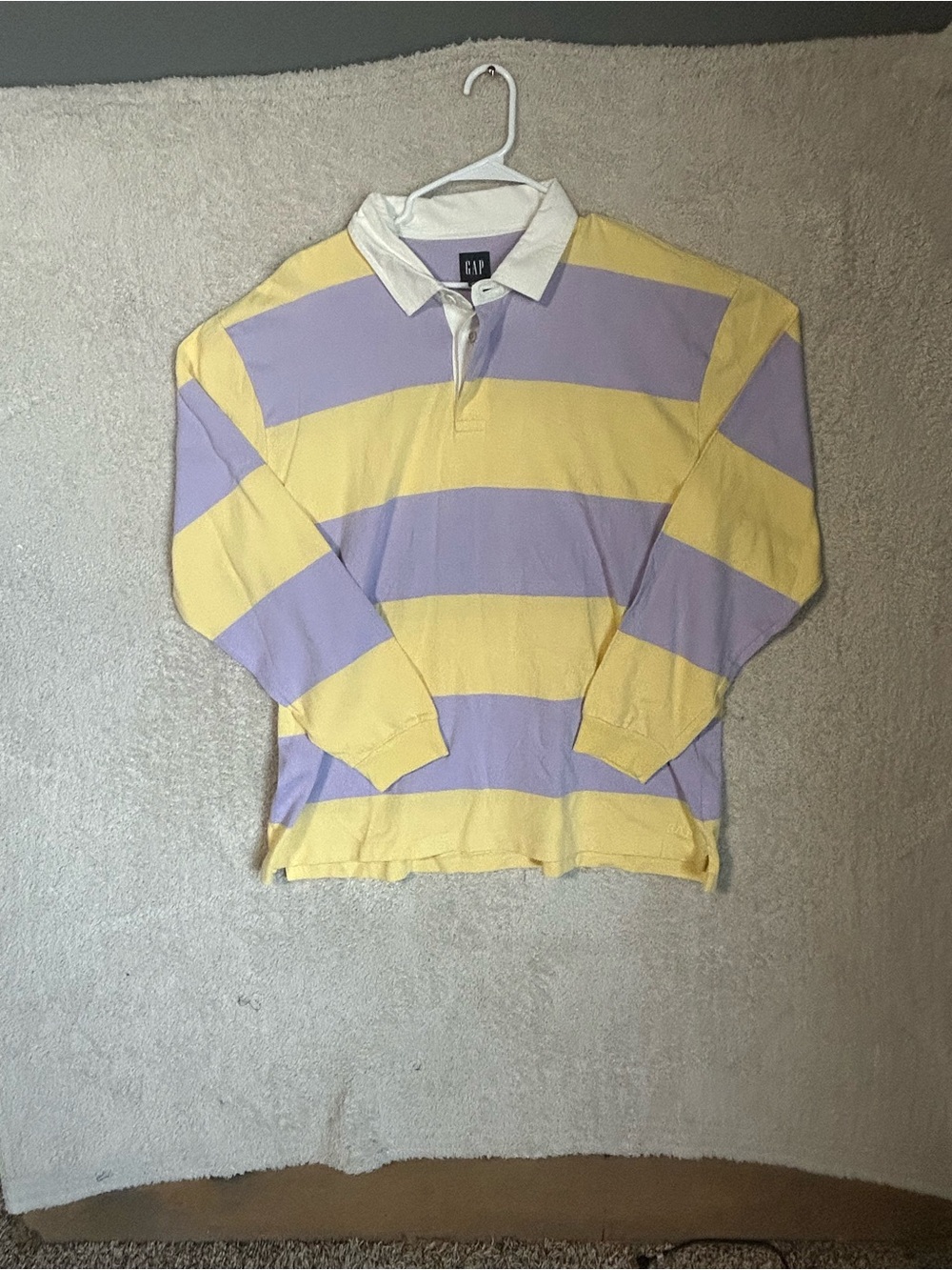 Gap Rugby XLarge purple/yellow Stripe Long Sleeve Polo Heavy Cotton Preppy Y2K